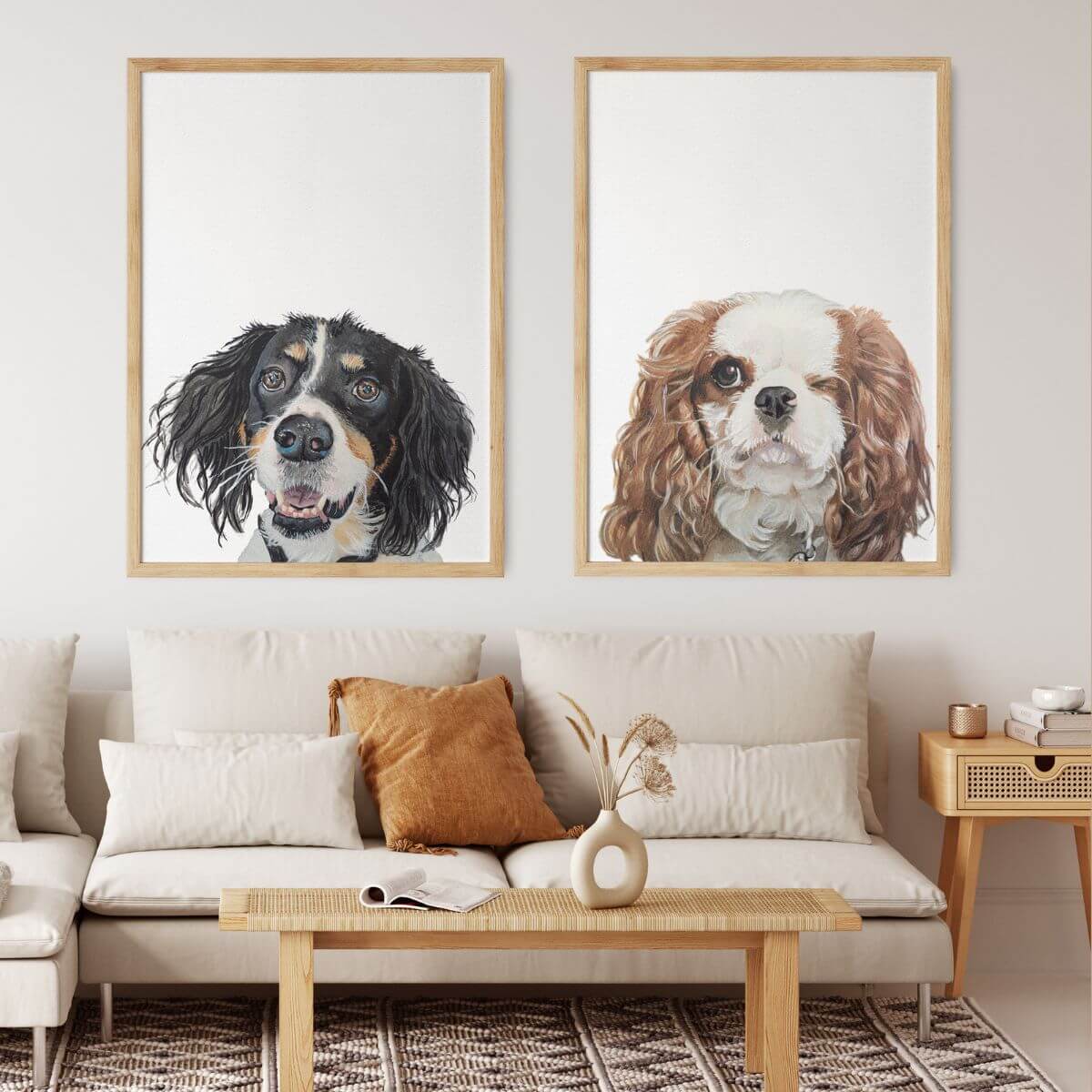 Custom Dog Portrait From Photo - 12x16 Framed White - 2 dogs