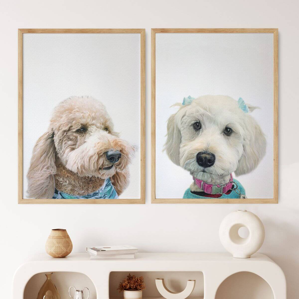 Custom Dog Portrait From Photo - 12x16 Framed White - 2 dogs