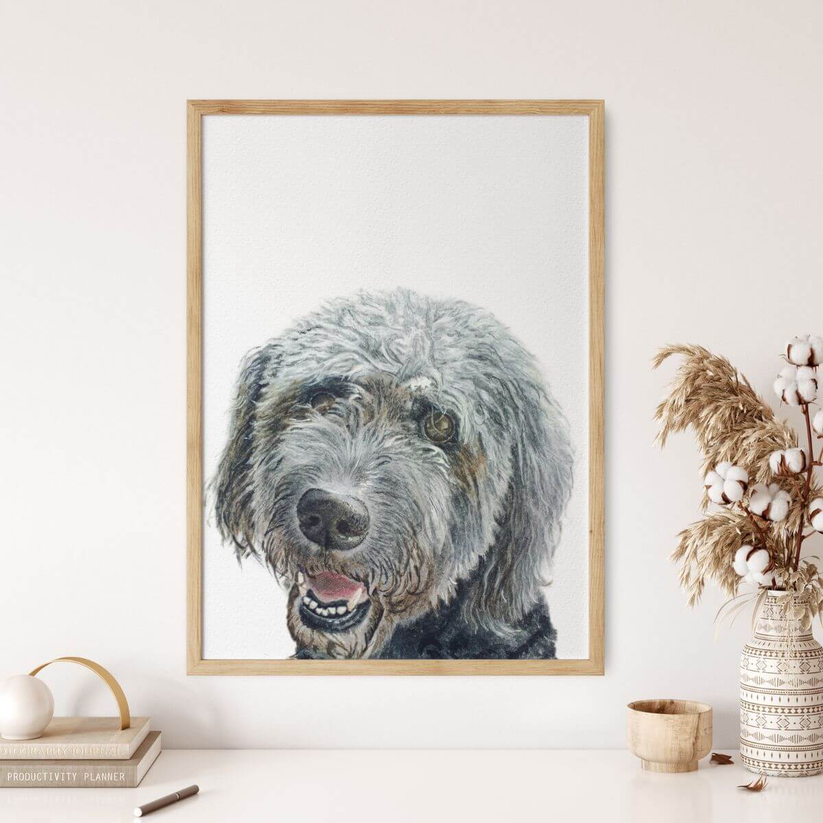 Custom Dog Portrait From Photo - 12x16 Framed White - 2 dogs