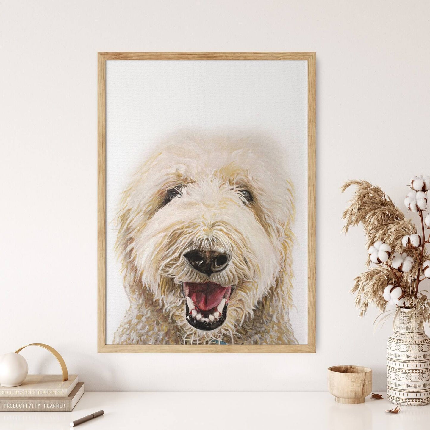 Custom Dog Portrait From Photo - 12x16 Framed White - 2 dogs